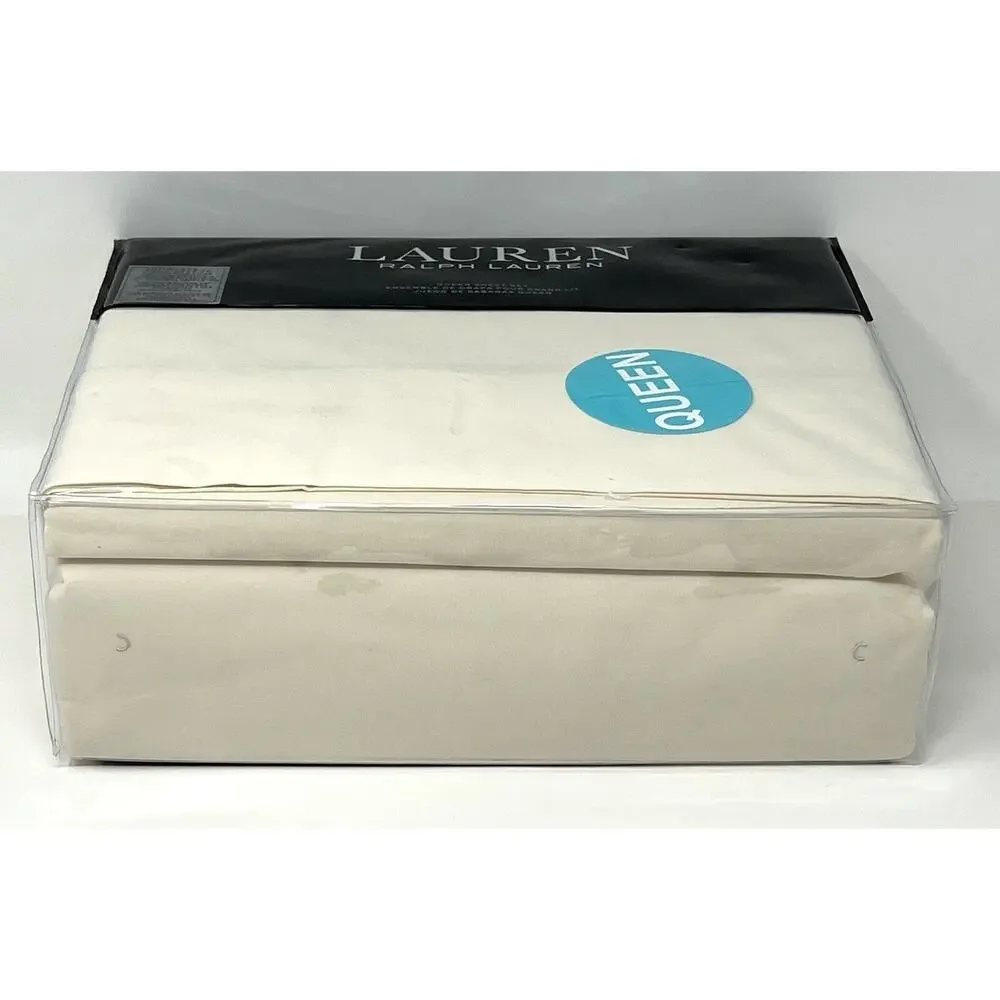 Ralph Lauren Sloane Ivory Queen Sheet Set 4 Pcs. Cotton Percale NIP $170